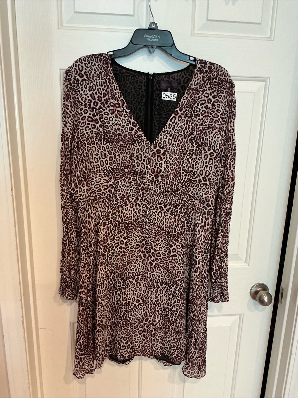 Hale Bob Leopard Print V-Neck Long Sleeve Dress - Brown/Tan